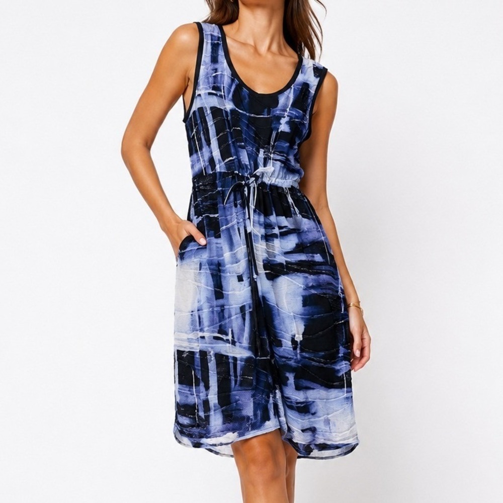 Simply Vera Vera Wang Blue Abstract Tie Dye Sleeveless Dress Petite Small PS